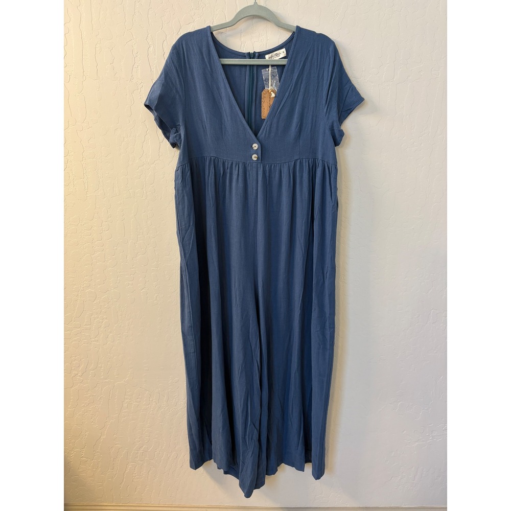 HOLD AMYASH09 Natural Life Avery Jumpsuit Short Sleeve Casual Blue Romper M